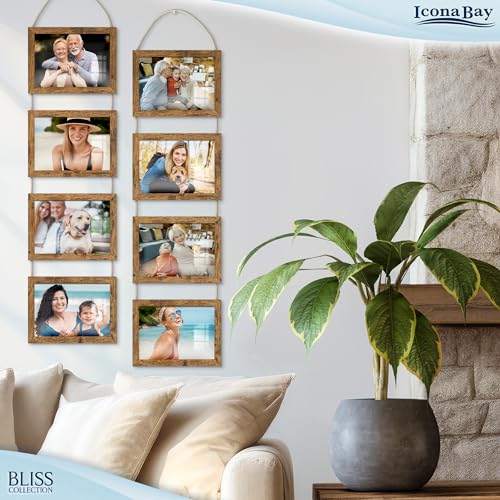 5x7 Hanging Picture Frames Collage with 8 Openings - Rustic Brown, 2 PK | Icona Bay casual style engineered wood frames, designed for wall hanging, space-saving photo display, Bliss collection - color: Rustic Brown, size: 5x7