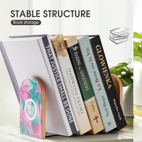 Heavy Duty Non-Slip Beech Wood Bookends, 1 Pair Adjustable Book Ends with Metal Base, Sturdy Book Organizer for Shelves, Home Office Library Tropical Background with Palm Tree - color: Tropical Background With Palm Tree