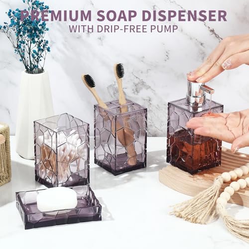 GAHEFY Lavender Purple Bathroom Accessories Set with Toothbrush Holder, Soap Dispenser, Tumbler, Soap Dish, Purple Bathroom Decor,Acrylic (Purple-4pcs) - style: Purple-4pcs