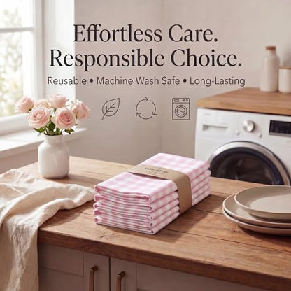 Urban Villa Cloth Napkins Cotton 12x12 (Set of 12) Pink/White - color: 017 Pink/White Checks, size: 20" x 20" (Set of 12)
