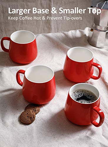 Teocera Ceramic Coffee Mug Set of 4-12 oz Coffee Mugs with Large Handles for Hot or Cold Drinks Like Latte, Cocoa, Tea or Juice - Smooth Ceramic, Dishwasher Safe, Red - color: Red
