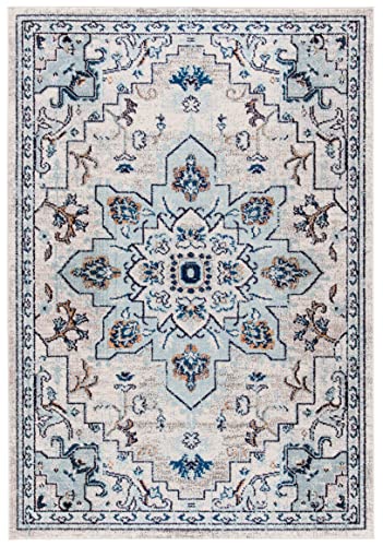 SAFAVIEH Madison Collection Area Rug - 2'2" x 4', Ivory & Light Blue, Boho Distressed Medallion Design, Non-Shedding & Easy to Clean, Ideal for Ideal for Front Door, Kitchen, Entryway, Foyer (MAD473D) - color: Ivory/Light Blue, size: 2'2" x 4' (Rectangula