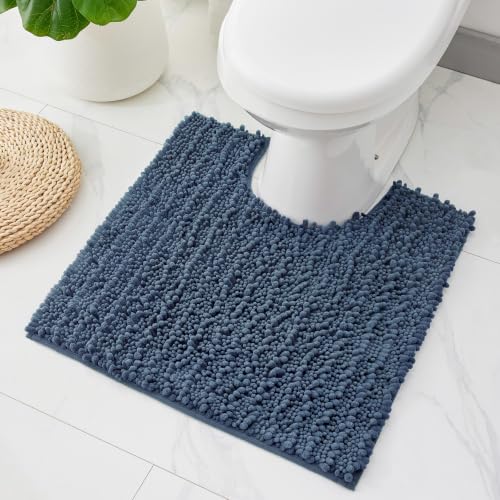 ILANGO Toilet Rugs U Shaped Light Blue 24x24 Bathroom Rugs,Extra Soft Absorbent Chenille Bath Rugs,Thick Non-Slip Shaggy Bath Mat,Machine Washable Quick Dry Bath Mats for Toilet Contour - color: Light Blue, size: 24"×24" Toilet Rug