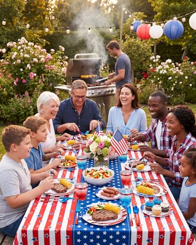 350 Piece 4th of July Red Blue Plastic Dinnerware Set | Disposable Dinnerware Includes: 100 Plates, 50 Pre Rolled Napkins with Silverware, 50 Cups - color: Blue, style: 350 Piece (50 guests)