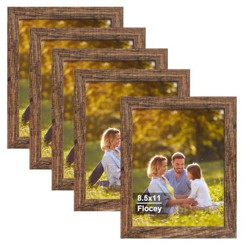 8.5x11 Picture Frame 5 Pack, Rustic Brown Photo Frame, Display Pictures for Horizontal or Vertical Wall and Tabeltop Display - color: Rustic Brown, size: 8.5×11-5PACK