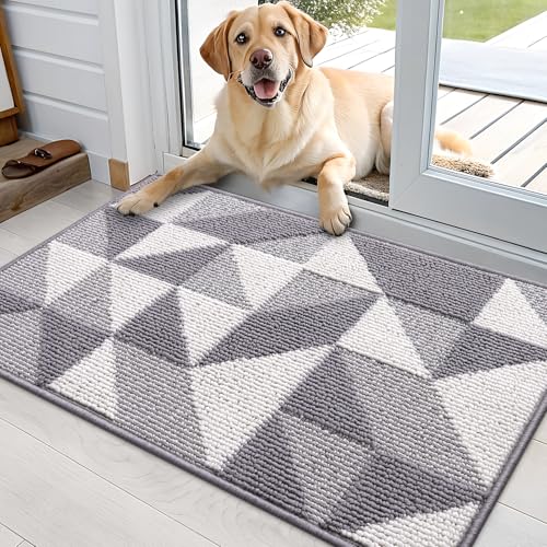 OLANLY Door Mat Indoor Entrance Washable 36x24, Odor-Free Low-Profile Front Back Geometric Doormat, Absorbent Resist Dirt Entry Carpet, Easy to Clean Sturdy Inside Floor Mats for Entryway, Grey - color: Grey, size: 36" x 24"