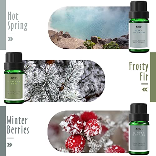 Fragrance Oils, MitFlor Winter Essential Oils for Diffusers for Home, 6 x10ml, Soap & Candle Making Scents, Premium Holiday Aromatherapy Gift Set -Frosty Fir, Hot Spring, Fireplace & More