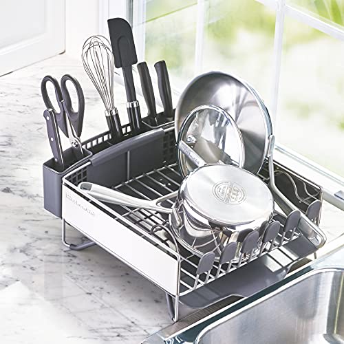 KitchenAid Compact Space Saving, Dish Rack with Removable Flatware Caddy and Angled Self Draining Drainboard, Satin Gray, 15-Inch-by-13.25-Inch - color: Gray, size: Compact