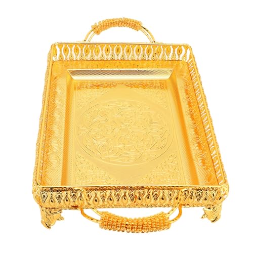 Metal Serving Tray for Food Snacks Fruit, Decorative Rectangle Party Platter, European Style Gold Tray with Raised Edges, Large Serving Dish for Home Decor and