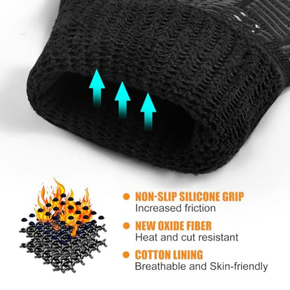 BBQ Gloves, 1472°F Heat Resistant with Silicone Grip Oven Mitts | Non-Slip Grip, for BBQ, Grilling, Oven, Smoker, Cooking and Baking - color: Black, size: Long (Glove L 13.78" × Palm W 6.33")