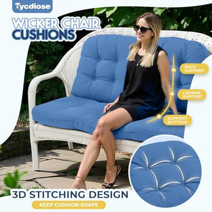 All Weather Outdoor Wicker Chair Cushions of 3 Pieces, Waterproof Outdoor Wicker Chair Cushion for Patio Furniture Loveseat Settee Bench, 1 Loveseat and 2 U-Shaped Cushions, Royal Blue - color: Royal Blue