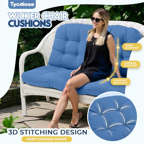 All Weather Outdoor Wicker Chair Cushions of 3 Pieces, Waterproof Outdoor Wicker Chair Cushion for Patio Furniture Loveseat Settee Bench, 1 Loveseat and 2 U-Shaped Cushions, Royal Blue - color: Royal Blue