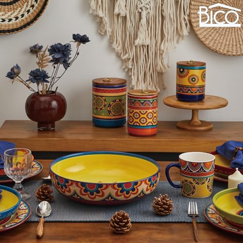 Bico Tunisian Ceramic Pasta Bowl, Set of 5(1 unit 214oz, 4 units 35oz), for Pasta, Salad, Microwave & Dishwasher Safe - style: Tunisian