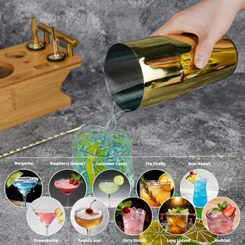 JNWINOG Cocktail Shaker Set Stainless Steel Bartending Kit 18.6oz Cocktail Bar Set Cocktail Mix Drink Making Kit Professional Bar and Home Drink Bar Tools for Bartender (Gold, 12Pcs-1) - color: Gold, size: 12Pcs-1