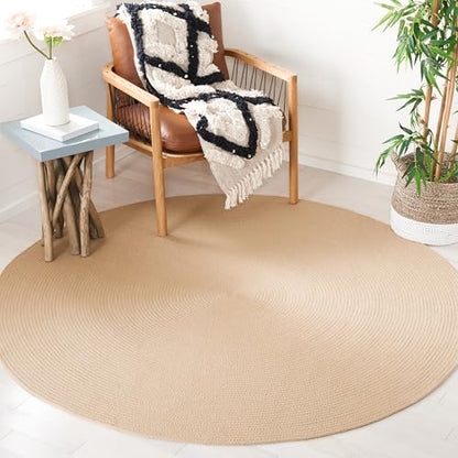 SAFAVIEH Braided Collection Area Rug - 4' Round, Beige, Handmade Country Farmhouse, Ideal for High Traffic Areas in Living Room, Bedroom (BRD402B) - color: Beige, size: 4' (Round)