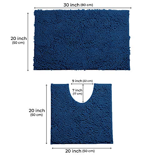 Bathroom Rugs Sets 2 Piece, Luxury Chenille Bath Mat Set, Soft Plush Anti-Slip Bath Rug + U-Shaped Toilet Mat. Microfiber Shaggy Carpet, Super Absorbent. (31''x 20'' Plus 20'' x 20'' U, Blue) - color: Blue, size: 2 Piece Set