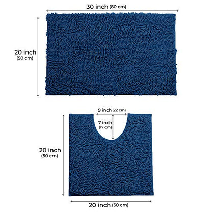 Bathroom Rugs Sets 2 Piece, Luxury Chenille Bath Mat Set, Soft Plush Anti-Slip Bath Rug + U-Shaped Toilet Mat. Microfiber Shaggy Carpet, Super Absorbent. (31''x 20'' Plus 20'' x 20'' U, Blue) - color: Blue, size: 2 Piece Set