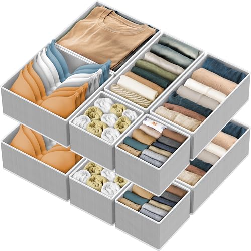 Simple Houseware Foldable Drawer Organizer Stocking Bin, Set of 12, Gray | Fabric Storage Bins for Clothes, Underwear, Bra, Panty, Socks, Onesies – Closet & Dresser Dividers for Home - color: Gray, size: Set of 12 - 4L / 4M / 4S