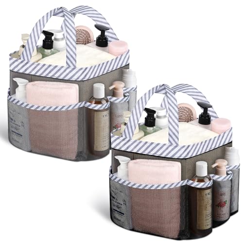 Mesh Shower Caddy Portable - 9 Pockets, Shower Bag for Dorm Room Camping | 2 Handle Quick Dry Shower Bag College Dorm Room Essentials Large Capacity Hanging Basket for Bathroom Travel Swimming Gym - color: Black Black Grey
