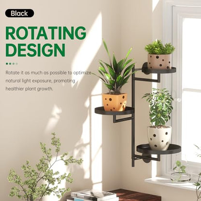 Window Plant Shelf, Wall Mounted Rotating Plant Holder Indoor | 3-Tier Metal Window Plant Shelves, Swivel Wall Plant Holder for Flowers, Herbs, Succulents and Houseplants