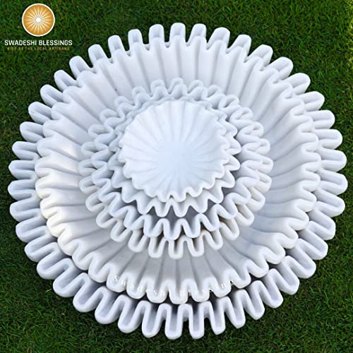 SWADESHI BLESSINGS Handcrafted Marble Ruffle Bowl for Home Decor, 8" | 100% Real White Marble, Catch-all Scalloped Fluted Decorative Bowl for Ring Dish, Fruit Bowl, Coffee&Dining Table, Gift-Ready - size: 8 Inches
