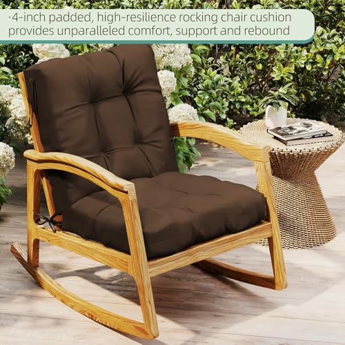 Outdoor Chair Cushions 42x21x4 Inch Set of 2, Brown | Patio Cushions for Dining Rocking Chairs, High Back Soft Seat Pad with Ties, Waterproof Fade Resistant, Indoor Outside Use - color: Brown