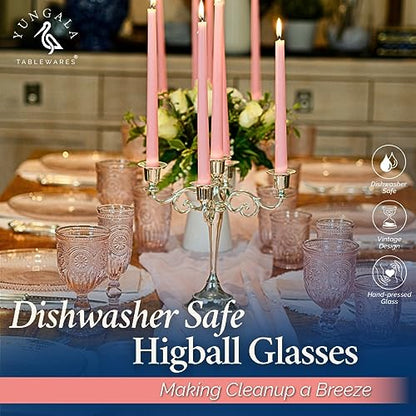 Pink Highball Glasses Set of 6 Tall Drinking Glasses 10 oz - color: Pink, size: Tall