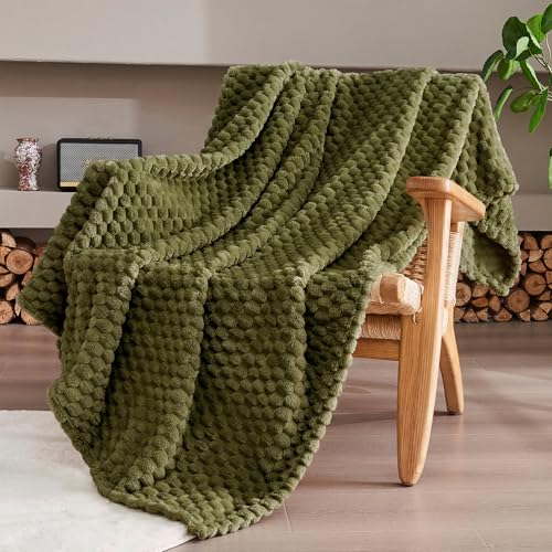 330GSM 3D Jacquard Throw Blanket for Couch, Olive Green, 50"x70" | Super Soft Plush Flannel Blanket; Lightweight Home Decor; Gift for Her; All-Season Comfort for Couch, Sofa and Travel - color: Olive Green, size: Throw XL(50"x70")