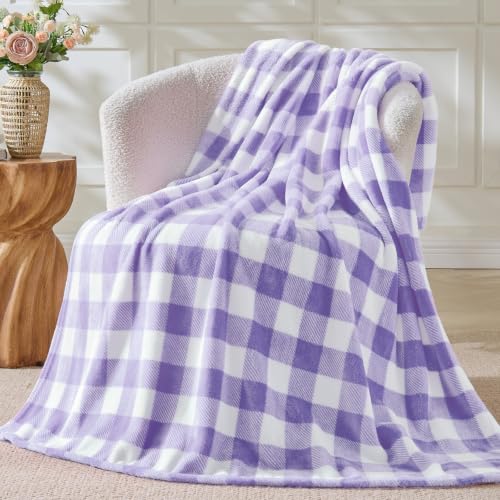 BEDELITE Plaid Fleece Throw Blanket, Purple & White Buffalo 50x60 Throw | 100% Polyester Microfibe, Soft Cozy, Lightweight Warm, Classic Buffalo Plaid, Room Decor, Gift for Women Girls, for Couch Bed - color: Purple & White Plaid, size: Throw(50"x60")