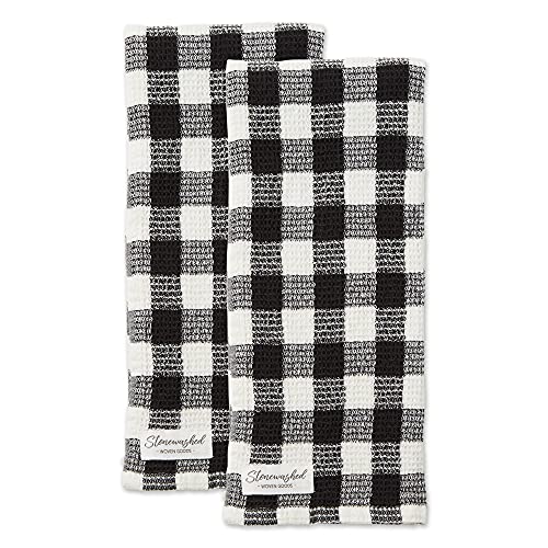 DII Washed Waffle Weave Collection, Dishtowel Set, 18x28, Black Check, 2 Piece - color: Black Check