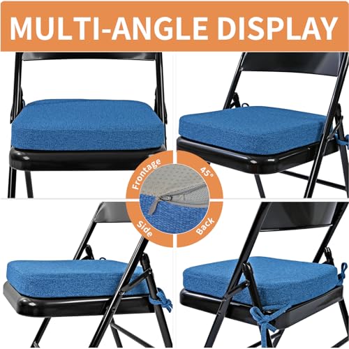 SINOSSO Memory Foam Chair Cushion for Folding Chair 1 Pcs, Thickened 2" Square Kitchen Chair Pad with Ties, Indoor Non-Slip Dining Chair Seat Cushion (1 Piece, Blue) - color: Blue
