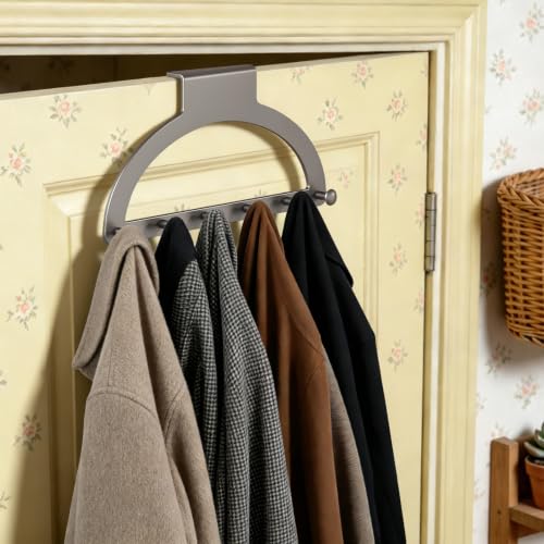 DYRABREST Over Door Hook Rack No Drill Heavy Duty 6 Hook Hanger | for Coats Towels Bags Bedroom Bathroom Kitchen Entryway Storage Carbon Steel Black 16.61 x 7.68 in