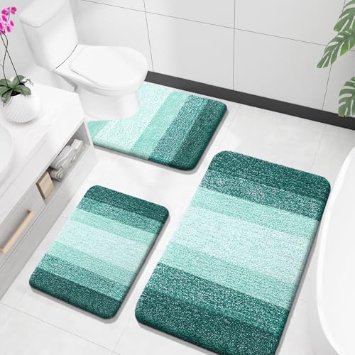 OLANLY Microfiber Bathroom Rugs Sets 3 Piece, 36"x24"+24"x16"+24"x20" | Blackish Green, Soft Absorbent Bath Mats and U-Shaped Contour Toilet Rug, Plush Shaggy Bath Mat Set for Bathroom - color: Blackish Green, size: 36" X 24" + 24" X 16" + U24" X 20"