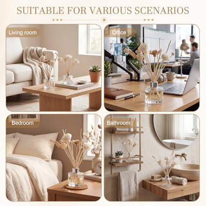 Xuhal 124 Pcs Reed Diffuser Set Natural Rattan Sticks 5.1oz Empty Glass Bottles 22 Flower Reeds Home Fragrance Diffuser Kit for Living Room Bedroom Office Decor DIY Housewarming Gift