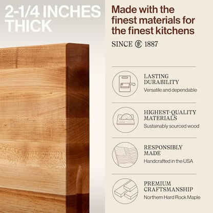 John Boos RA-Board Series Rectangular Wooden Maple Cutting Board 30”x23.25” – 2.25” Thick, 42-lb Reversible Butcher Block with Edge-Grain & Finger Grips – Made in the USA - color: Maple, size: 30"L x 23.3"W