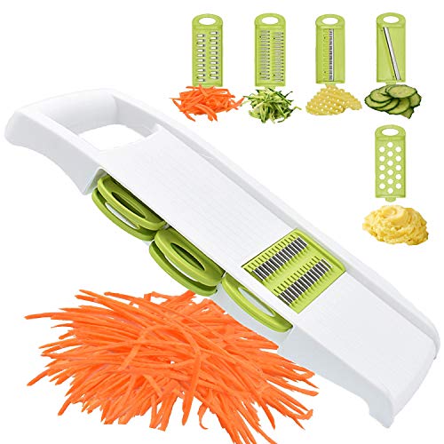 NACOLUS 5 in 1 Mandoline Slicer Vegetable Slicer Mandolin Multi Blade Potato Veggie Slicer Vegetable Cutter Julienne Shredder Potato Slicer Green - color: Green