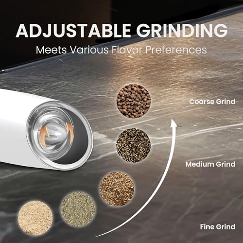 Battery Operated Salt And Pepper Grinder Set 2 Pack (Black+White) | Gravity-Activated Automatic Grinder With Led Light & Adjustable Coarseness, Each Uses 6 Aaa Batteries,Kitchen Daily Seasoning - color: Battery/2pcs/Black+White