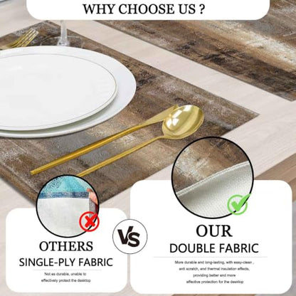 Mcalk Dark Brown Table Runner and Placemats Set of 6 Pieces, Brown Placemat, Cloth Place Mats Indoor for Kitchen, Washable Abstract Placemats Linen Material for Dining Table - color: 01dark Brown