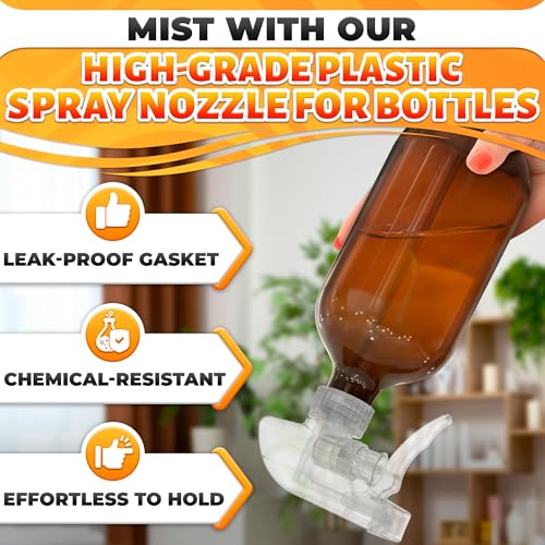 ALPENKOK 12Pack Spray Nozzle for Bottles, Trim-To-Fit Tube; Plastic (Clear) | Spray Bottle Nozzle Replacement; Fits 8 and 16 Oz; Trigger Sprayer with Mist, Stream & Off Modes; for Cleaning and Garden - color: 12 Pcs Clear