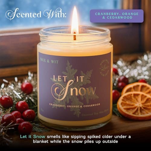 Wax & Wit Christmas Candles Scented – Cranberry, Orange, Cedarwood – Fall Candle, Perfect Holiday, Winter, Xmas, Autumn Gifts – 9oz, Soy Wax, 50 Hour Burn - color: Let it Snow