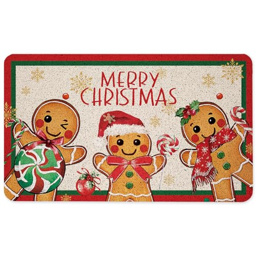 Merry Christmas Gingerbread Door Mat, Vintage Gingerbread Man Candy Christmas Doormat for Front Door Indoor Outdoor Entrance Porch, Xmas Holiday Winter Welcome Mat Outside, 17x30 Inches - color: Christmas Gingerbread
