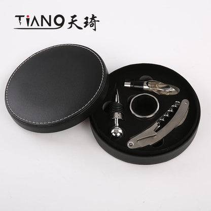 Premium Wine Tool Set with Stainless Steel Bottle Opener, Corkscrew, and Accessories in Elegant Circular Wood Case