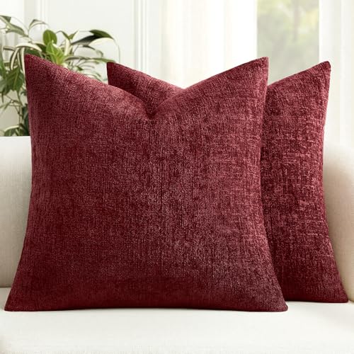 MIULEE Christmas Couch Pillow Covers Textured Chenille 18x18 Burgundy | Set of 2 Soft Luxurious Decorative Throw Pillow Covers Cozy Pillowcases Home Decor Living Room Cushion Sofa Bed - color: Burgundy, size: 18" x 18" (Pack of 2)