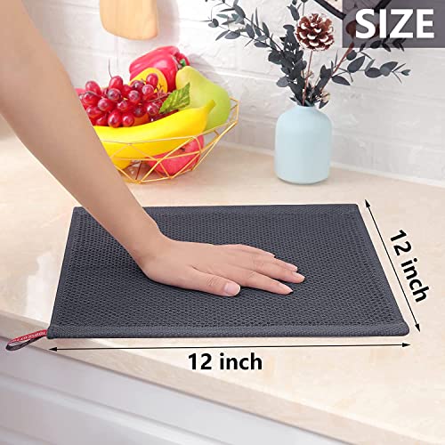 100% Cotton Waffle Weave Kitchen Dish Cloths, 6 Pack Quick Drying Dish Towels, Ultra Soft Absorbent, 12x12 Inches, Dish Rags for Drying Dishes & Daily Kitchen Use (Dark Grey) - color: Dark Grey