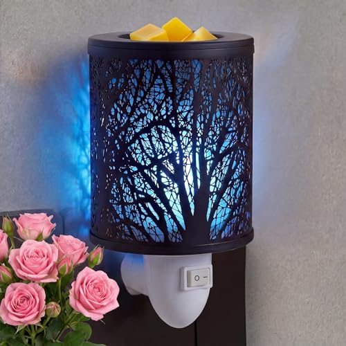 Wax Melts Warmer Plug in Wall–Electric Wax Warmer with 7 Colors Light Fragrance Burner PTC Heating Pluggable Wax Melter Warmer with Removal Dish Gift & Home Decor - color: Tree