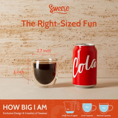 Sweese 5oz Double Wall Glass Espresso Cups Set of 4, Clear Glass Espresso Shot Cups Perfect for Cappuccino, Latte, Tea - size: 5 oz (Set of 4)