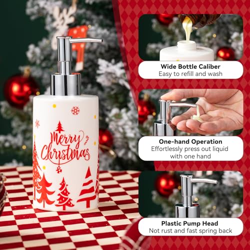 Christmas Bathroom Accessories Set, 4-Piece Ceramic Bathroom Accessory Set Include Lotion Dispenser, Toothbrush Holder Tumbler, and Soap Dish (White) - color: White