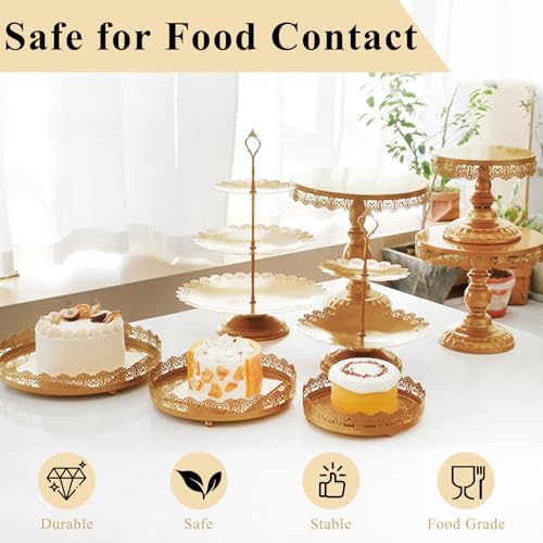 Set of 9 Cake Stands Metal Cupcake Stand Set Multiple Styles Candy Fruit Display Tower Dessert Plate Cake Serving Tray for Birthday Party Wedding Anniversary Baby Shower Engagement (Gold) - color: Gold
