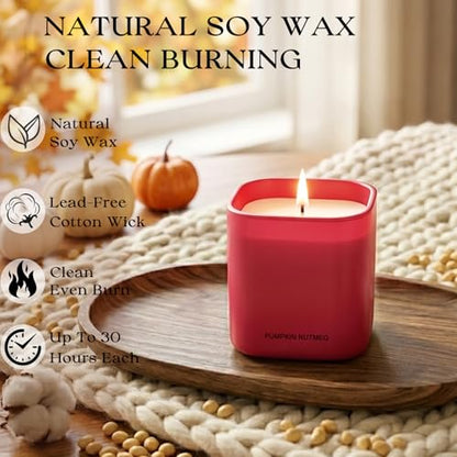Scented Candle Set, Candle Gift Set, 3 Pack Candles for Home Scented | 4.22 oz Soy Candles, Aromatherapy Gift Set for Women, Monther's Day & Holiday, Scents of Apple Cinnamon/Pumpkin/Cedarwood - color: Red Candles Set