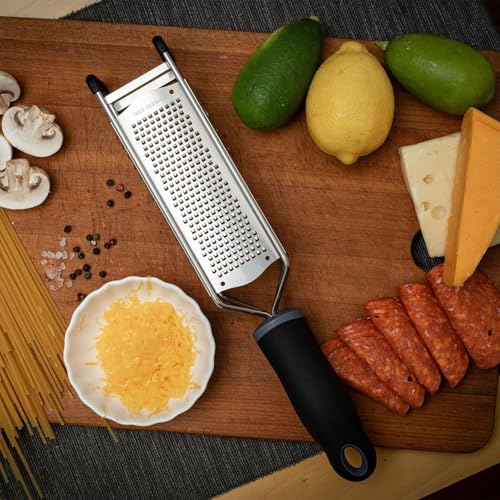 3-in-1 Lemon Zester & Cheese Grater, 304 Stainless Steel, 12-Inch, Black | Three Blade Surfaces for Fine Zesting, Coarse Grating and Slicing, 304 Stainless Steel, Non-slip TPE Handle, Dishwasher Safe - color: M-Black